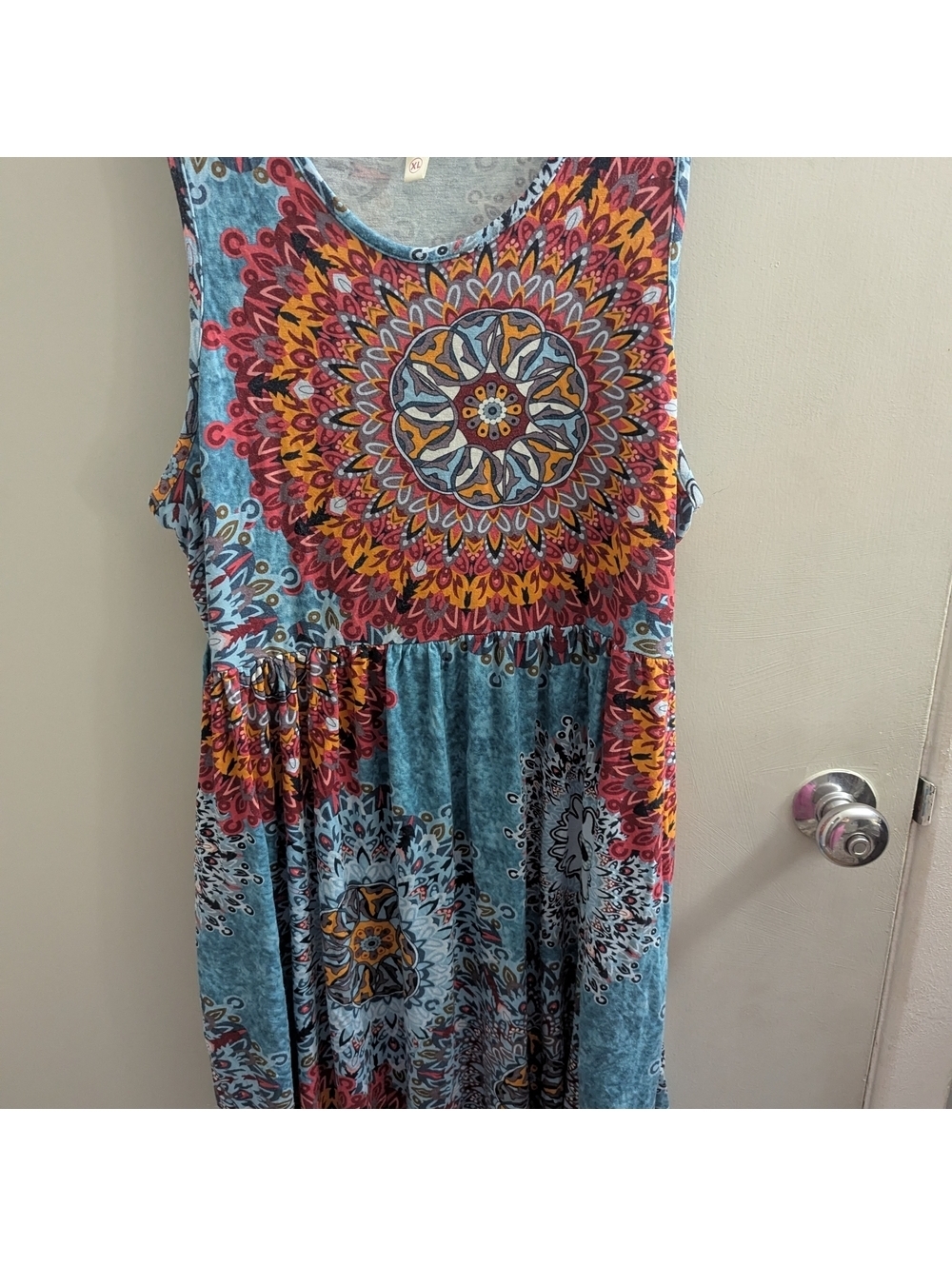 Bohemian XL Sundress Scoop Neck Vibrant Boho Beach Travel Summer Dress Lightweig